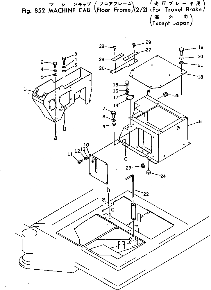 Схема запчастей Komatsu PC40-3 - КАБИНА(ОСНОВН. КОНСТРУКЦИЯ)(/)(ДЛЯ ХОД ТОРМОЗ.)(КРОМЕ ЯПОН. ОПЦИОННЫЕ КОМПОНЕНТЫ