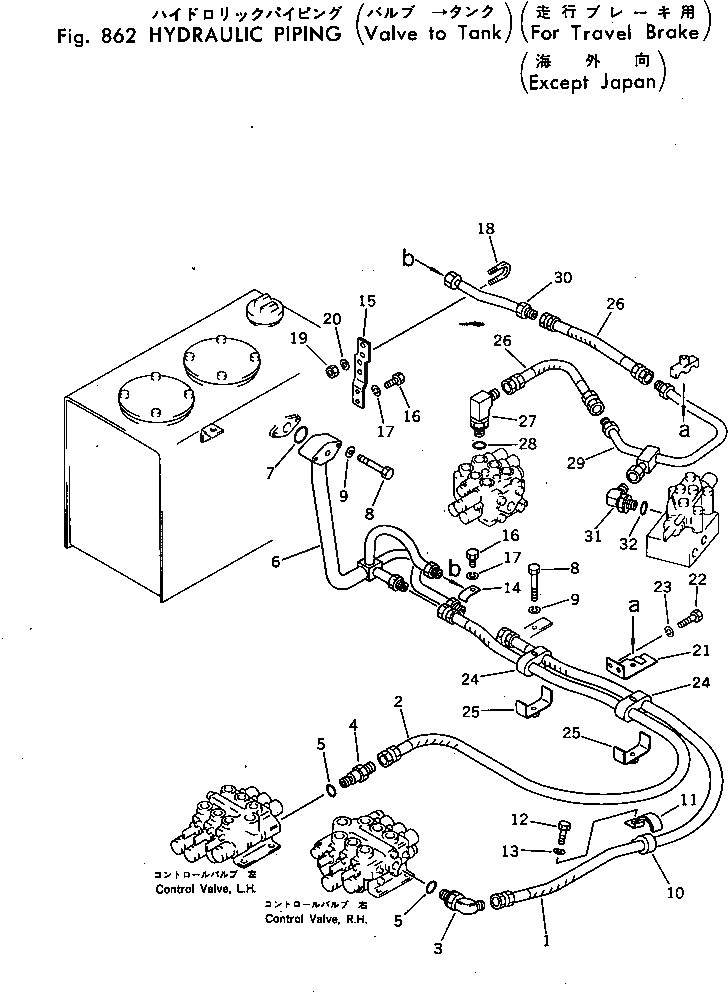 Схема запчастей Komatsu PC40-3 - HYD. ТРУБЫ(КЛАПАН - БАК)(ДЛЯ ХОД ТОРМОЗ.)(КРОМЕ ЯПОН.) ОПЦИОННЫЕ КОМПОНЕНТЫ
