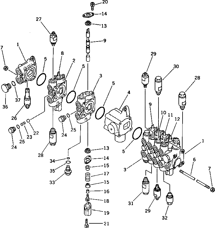 Схема запчастей Komatsu PC40-5 - 6-СЕКЦИОНН. УПРАВЛЯЮЩ. КЛАПАН (/) УПРАВЛ-Е РАБОЧИМ ОБОРУДОВАНИЕМ