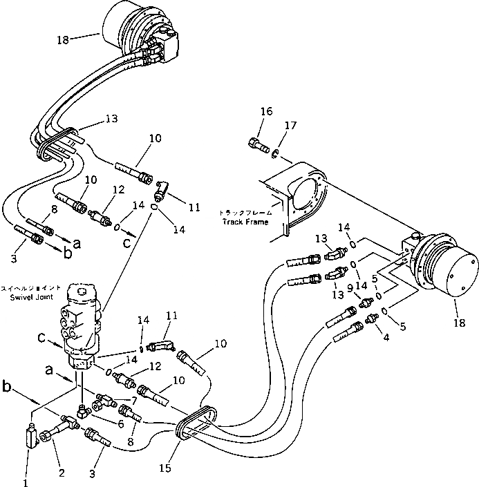 Схема запчастей Komatsu PC40-6 - ГИДРОЛИНИЯ (МОТОР ХОДА ЛИНИЯ)               (ДЛЯ НАКЛОНЯЕМ. MECH. ПОВОРОТНЫЙ ОТВАЛ)(№899-) УПРАВЛ-Е РАБОЧИМ ОБОРУДОВАНИЕМ