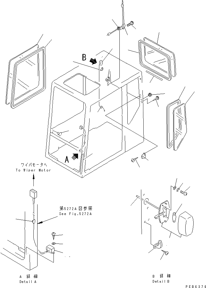 Схема запчастей Komatsu PC400-5 - КАБИНА (/7) ( И ЗАДН. ОКНА) (ДЛЯ КАБИНЫ ЧАСТИ КОРПУСА)   (EC СПЕЦ-Я.)(№-) ЧАСТИ КОРПУСА
