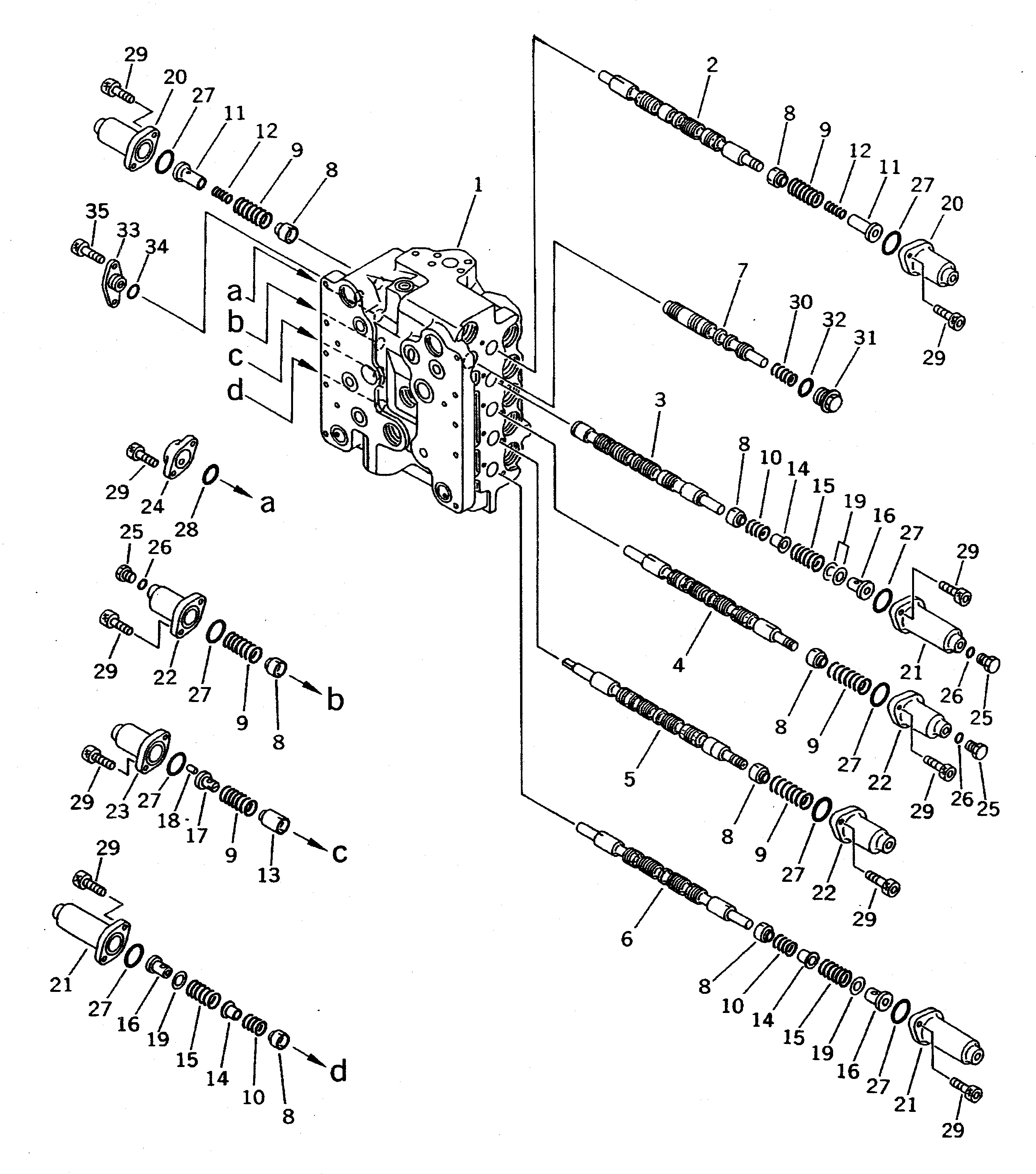 Схема запчастей Komatsu PC400-5 - УПРАВЛЯЮЩ. КЛАПАН (/7) (ДЛЯ ЭКСКАВАТ.) УПРАВЛ-Е РАБОЧИМ ОБОРУДОВАНИЕМ