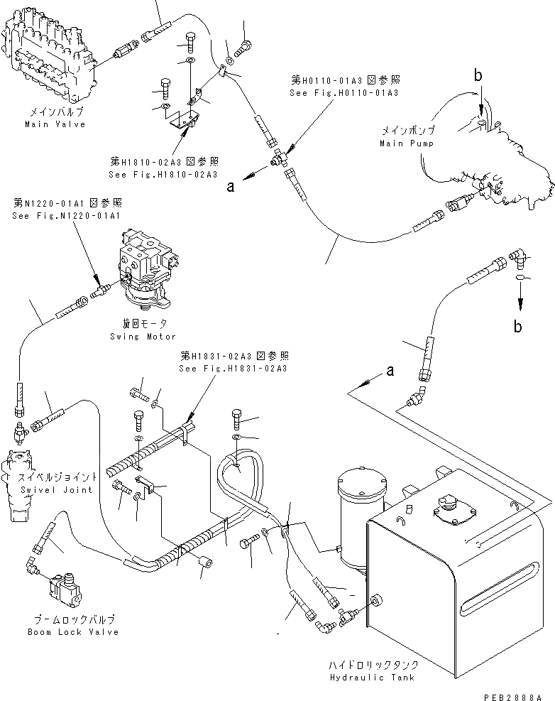 Схема запчастей Komatsu PC400-6C - ВОЗВРАТН. ЛИНИИ (С ПРЕДОТВРАЩ. СМЕЩЕНИЯ)(№9-999) ГИДРАВЛИКА