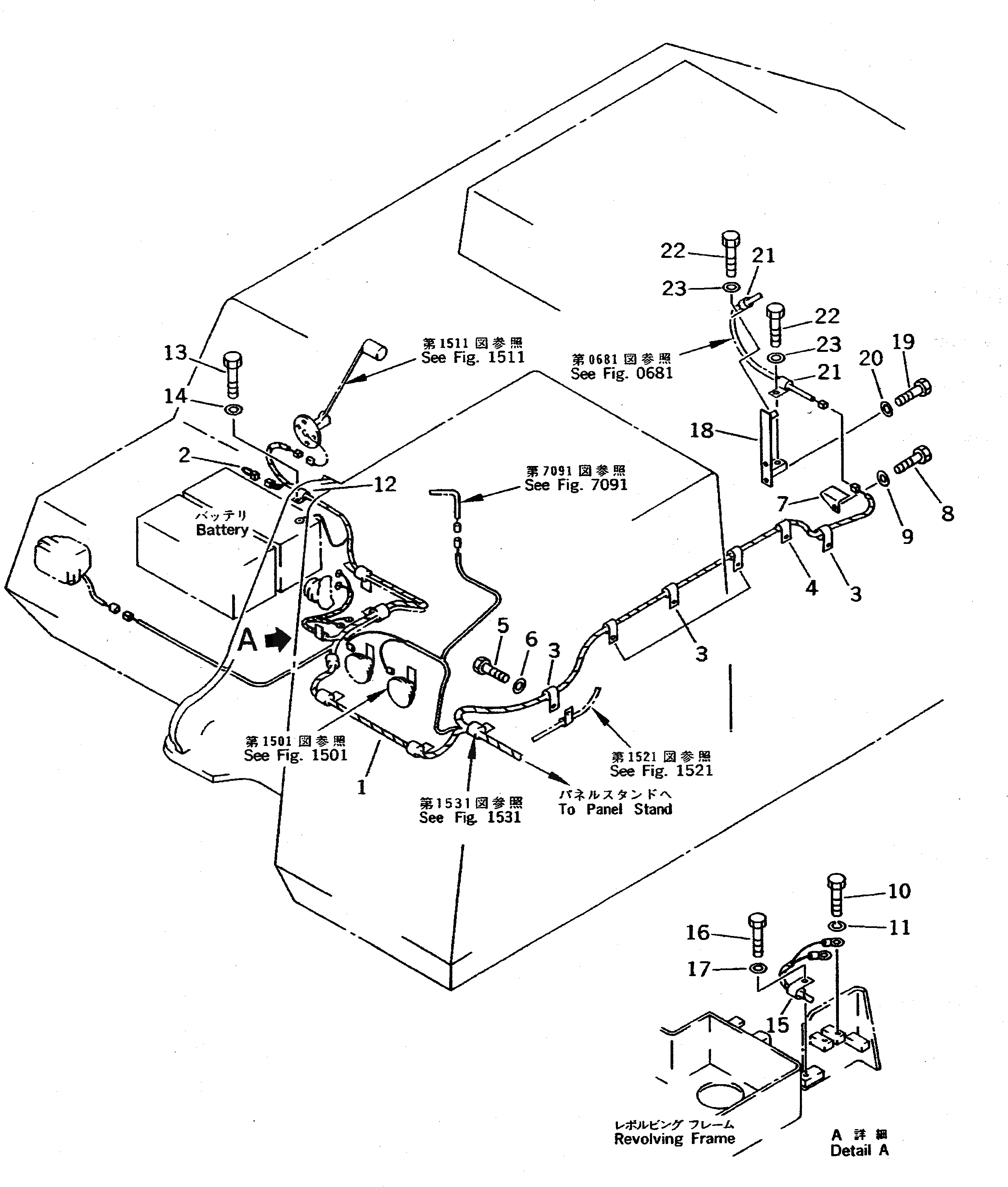 Схема запчастей Komatsu PC400-5C - ЭЛЕКТРИКА (ЭЛЕКТРОПРОВОДКА) (КАБИНА - ДВИГАТЕЛЬ Э/ПРОВОДКА) КОМПОНЕНТЫ ДВИГАТЕЛЯ И ЭЛЕКТРИКА