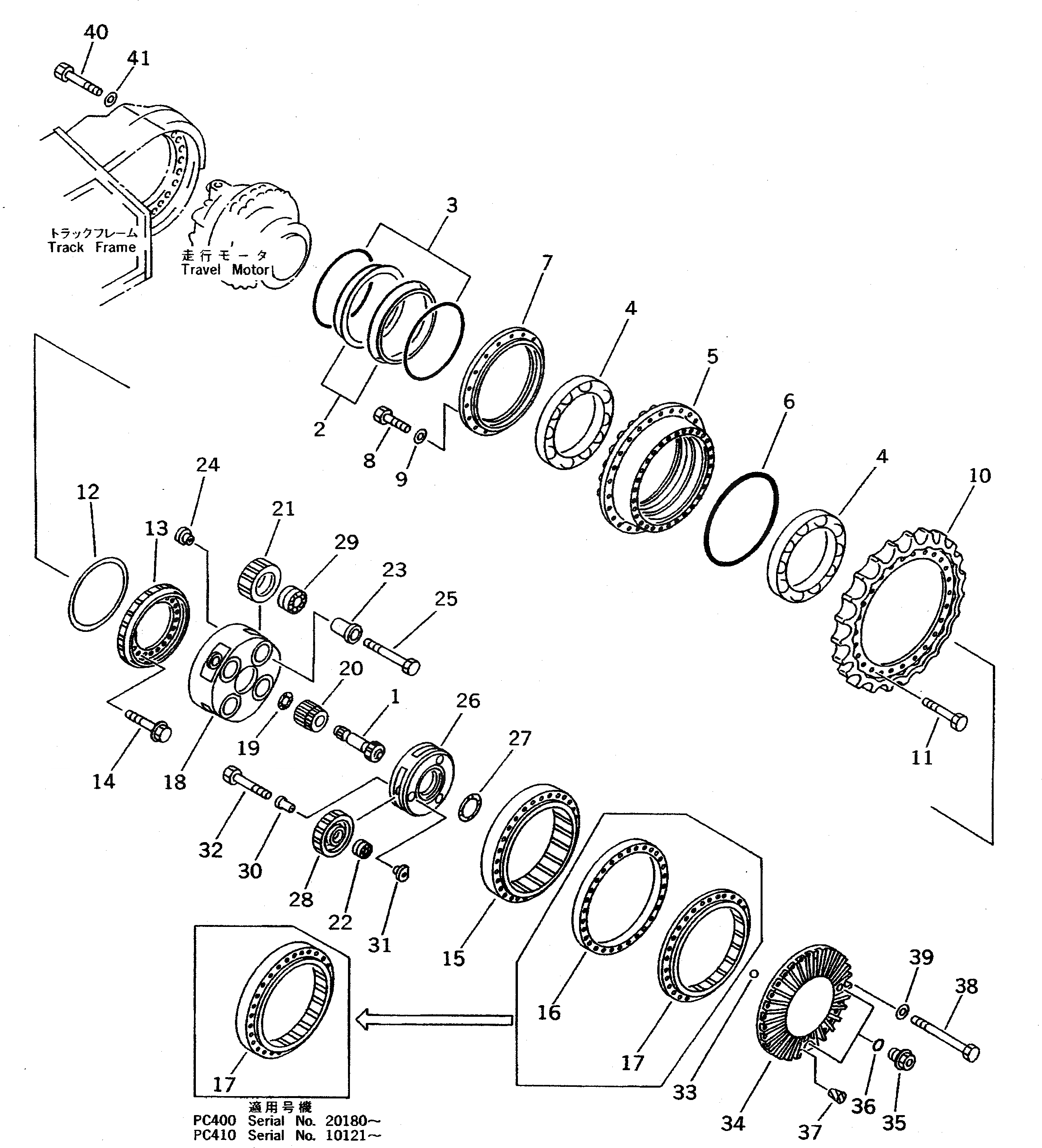 Схема запчастей Komatsu PC400-5 - КОНЕЧНАЯ ПЕРЕДАЧА И ЗВЕЗДОЧКА(№-) ХОДОВАЯ