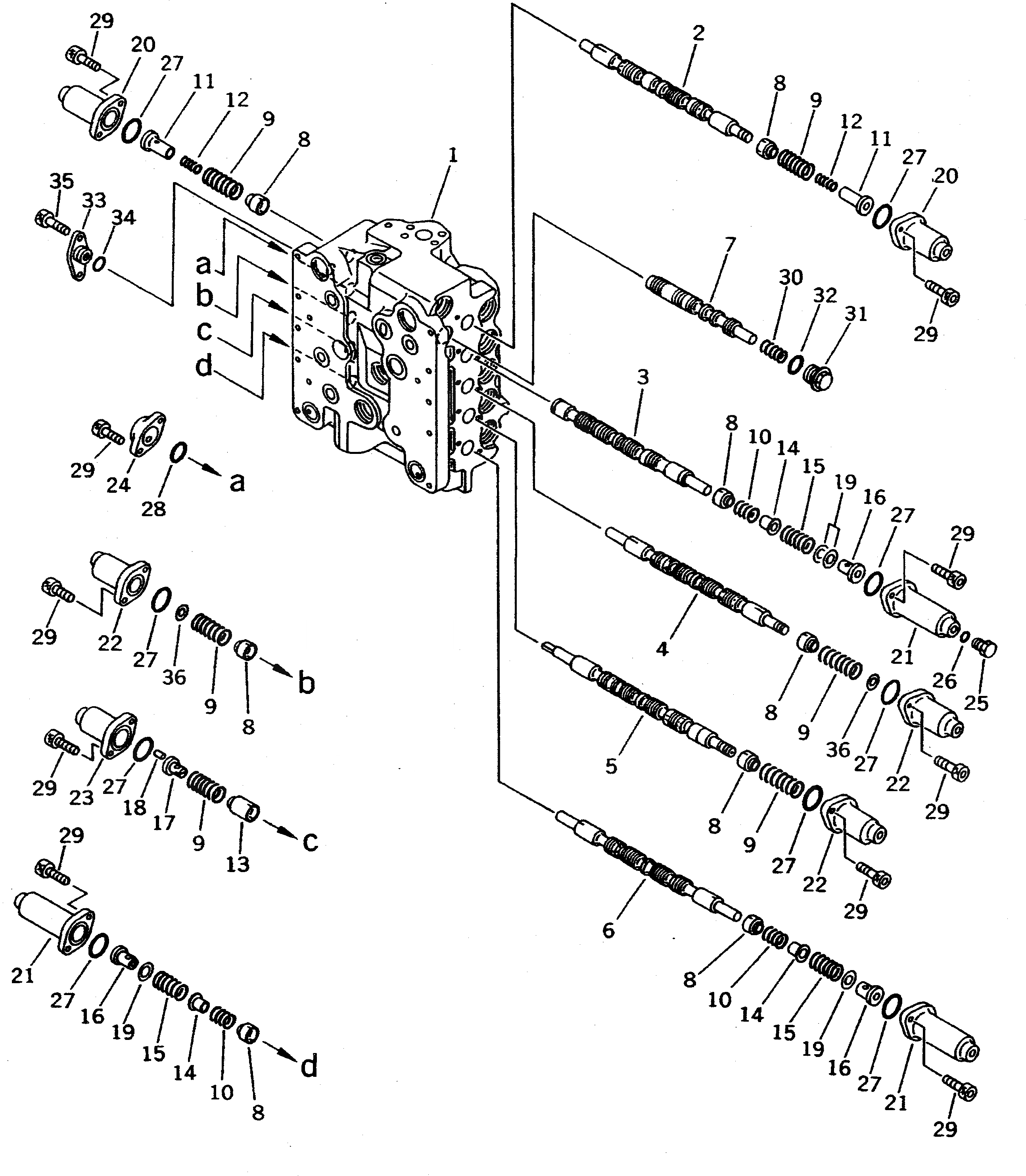 Схема запчастей Komatsu PC400-5 - УПРАВЛЯЮЩ. КЛАПАН (/7) (ДЛЯ ПОГРУЗ.)(№-) УПРАВЛ-Е РАБОЧИМ ОБОРУДОВАНИЕМ
