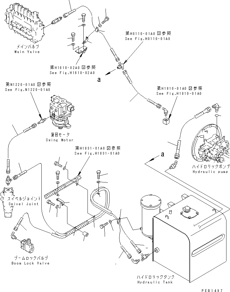 Схема запчастей Komatsu PC400-6 - ВОЗВРАТН. ЛИНИИ(№-999) ГИДРАВЛИКА