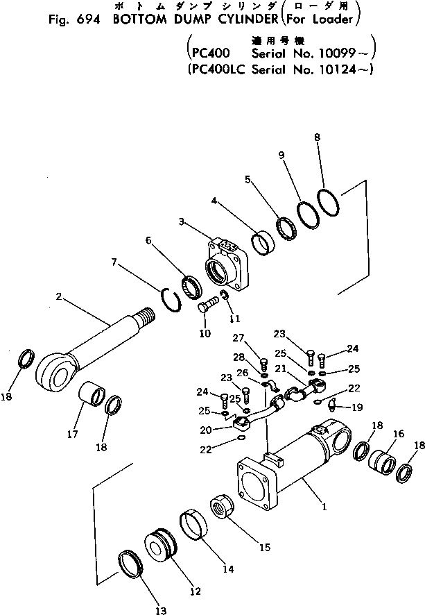 Схема запчастей Komatsu PC400-1 - НИЖН. ГИДРОЦИЛИНДР КОВША (ДЛЯ ПОГРУЗ.) УПРАВЛ-Е РАБОЧИМ ОБОРУДОВАНИЕМ