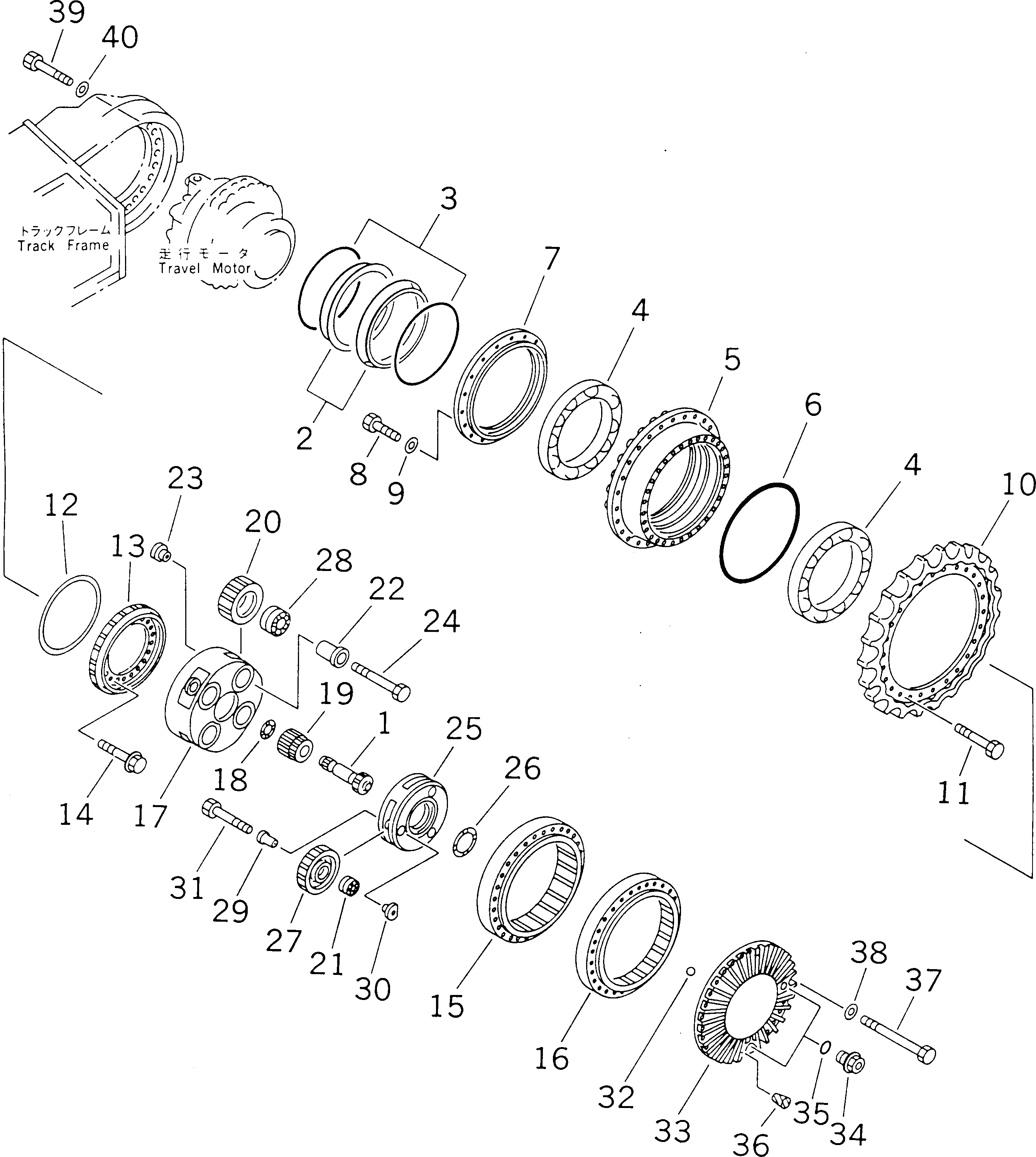 Схема запчастей Komatsu PC400-5D - КОНЕЧНАЯ ПЕРЕДАЧА И ЗВЕЗДОЧКА ХОД И ХОДОВАЯ