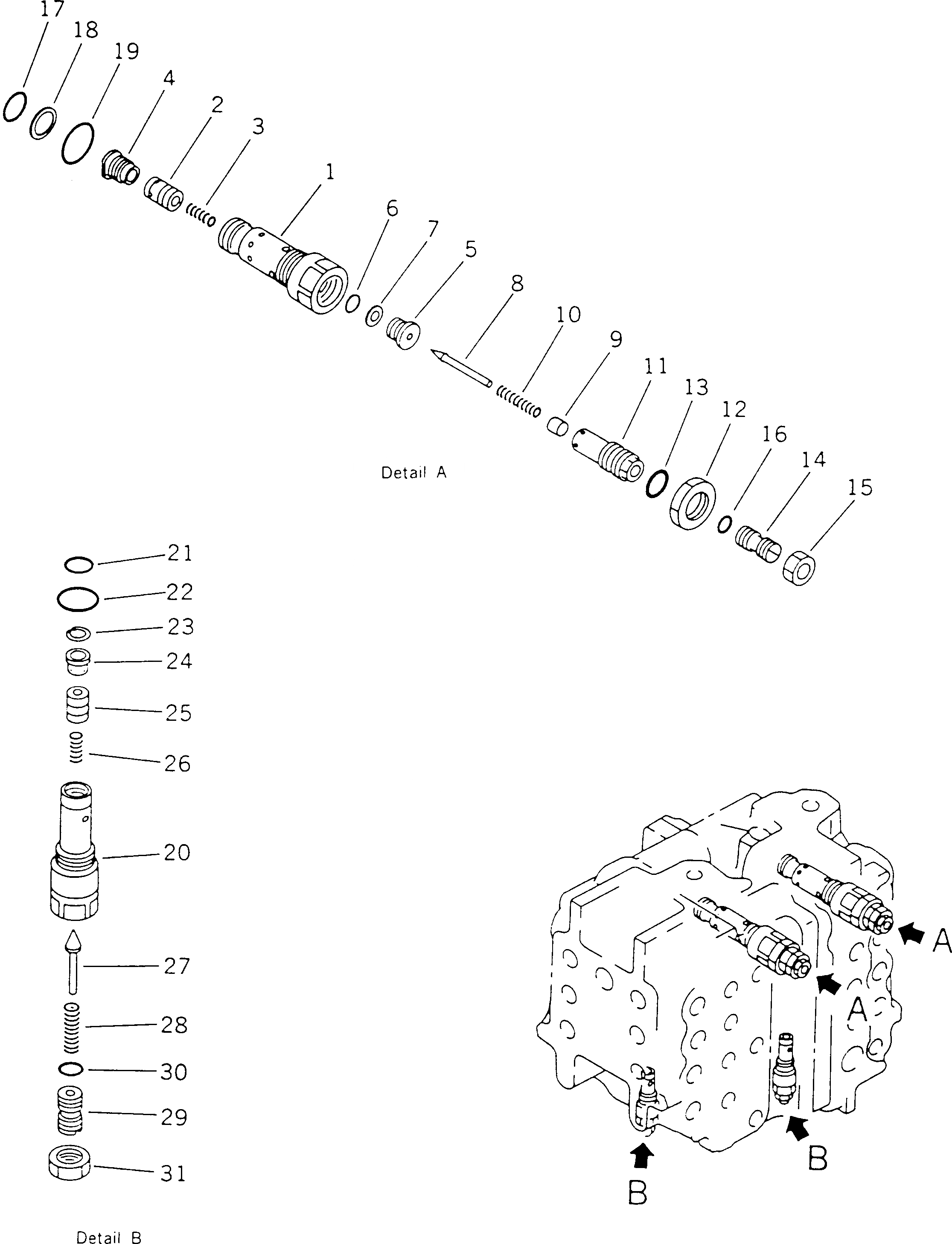 Схема запчастей Komatsu PC400-5D - УПРАВЛЯЮЩ. КЛАПАН (/7) (ДЛЯ ЭКСКАВАТ.) УПРАВЛ-Е РАБОЧИМ ОБОРУДОВАНИЕМ