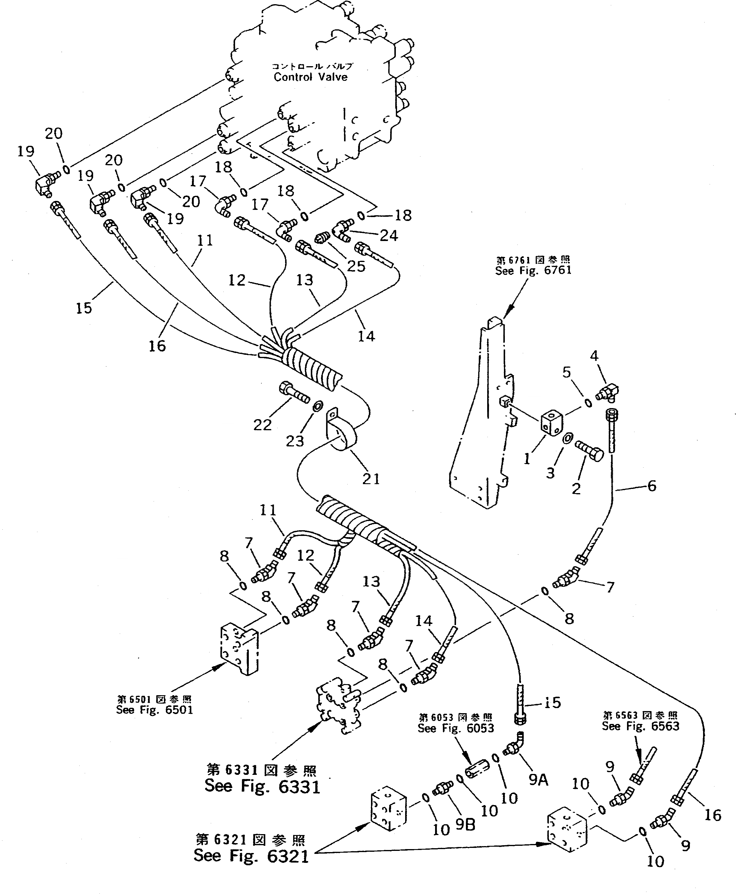 Схема запчастей Komatsu PC400-5D - P.P.C. КЛАПАН ТРУБЫ (РАСПРЕДЕЛИТ. КЛАПАН TO/FROM УПРАВЛЯЮЩ. КЛАПАН ПЕРЕДН.  ) УПРАВЛ-Е РАБОЧИМ ОБОРУДОВАНИЕМ