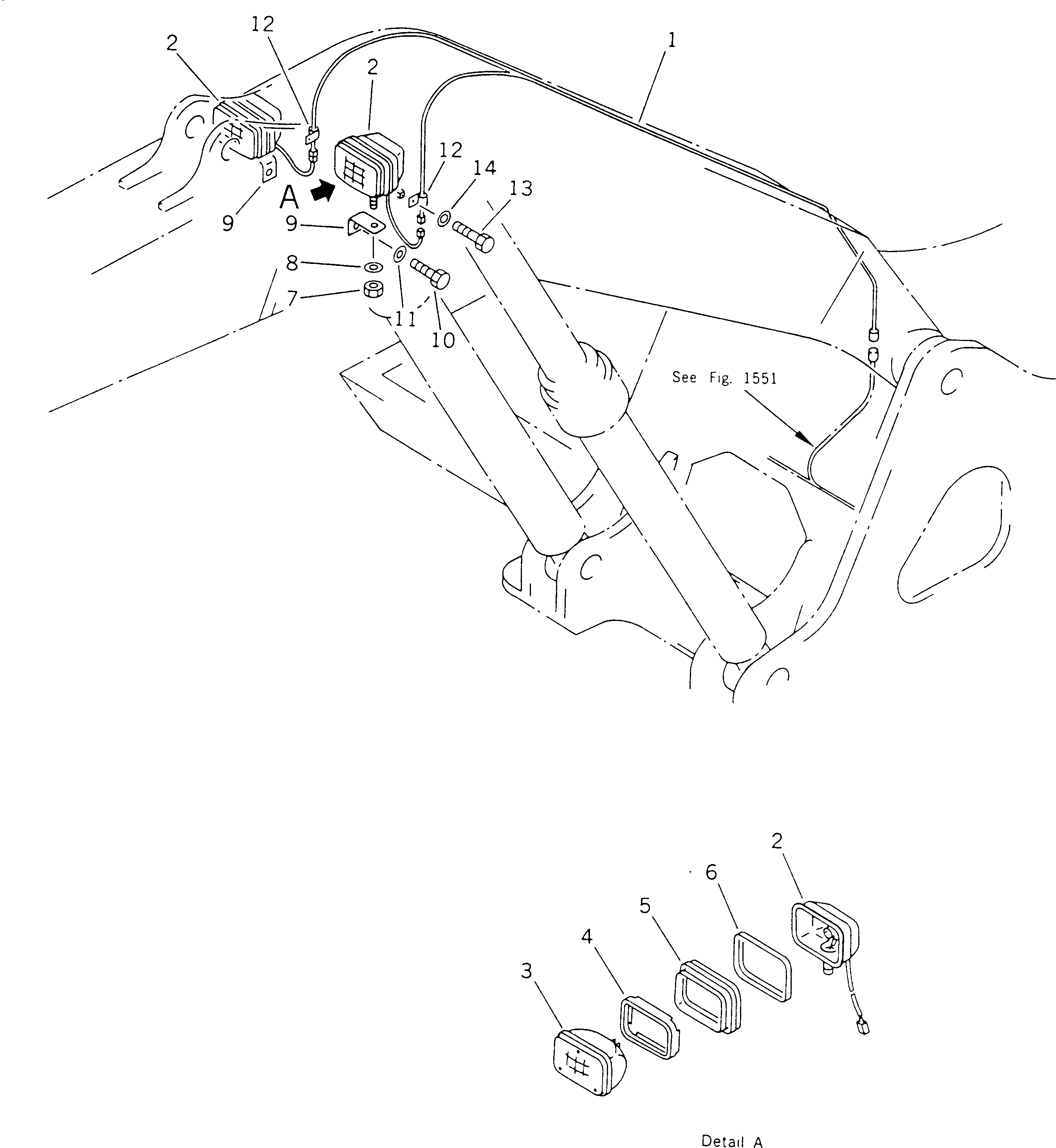Схема запчастей Komatsu PC400-5D - ЛАМПА РАБОЧ. ОСВЕЩЕНИЯ (СТРЕЛА) РАБОЧЕЕ ОБОРУДОВАНИЕ (ЭКСКАВАТ.)