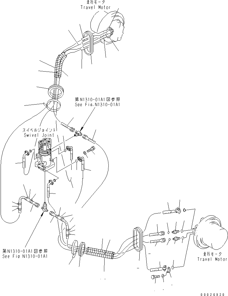 Схема запчастей Komatsu PC400-7 - ГИДРОЛИНИЯ ХОДА(СПЕЦ-Я -40С)(№-9) НИЖНЯЯ ГИДРОЛИНИЯ И ЛИНИЯ ХОДА