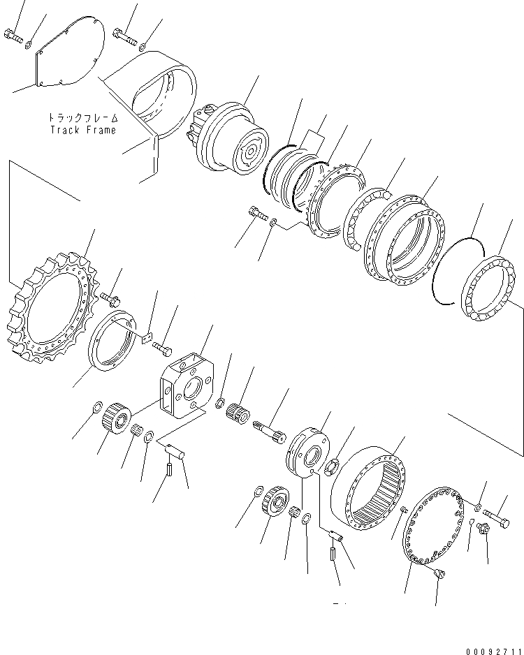 Схема запчастей Komatsu PC400-7 - КОНЕЧНАЯ ПЕРЕДАЧА (СПЕЦ-Я -40С)(№9-) НИЖНЯЯ ГИДРОЛИНИЯ И ЛИНИЯ ХОДА