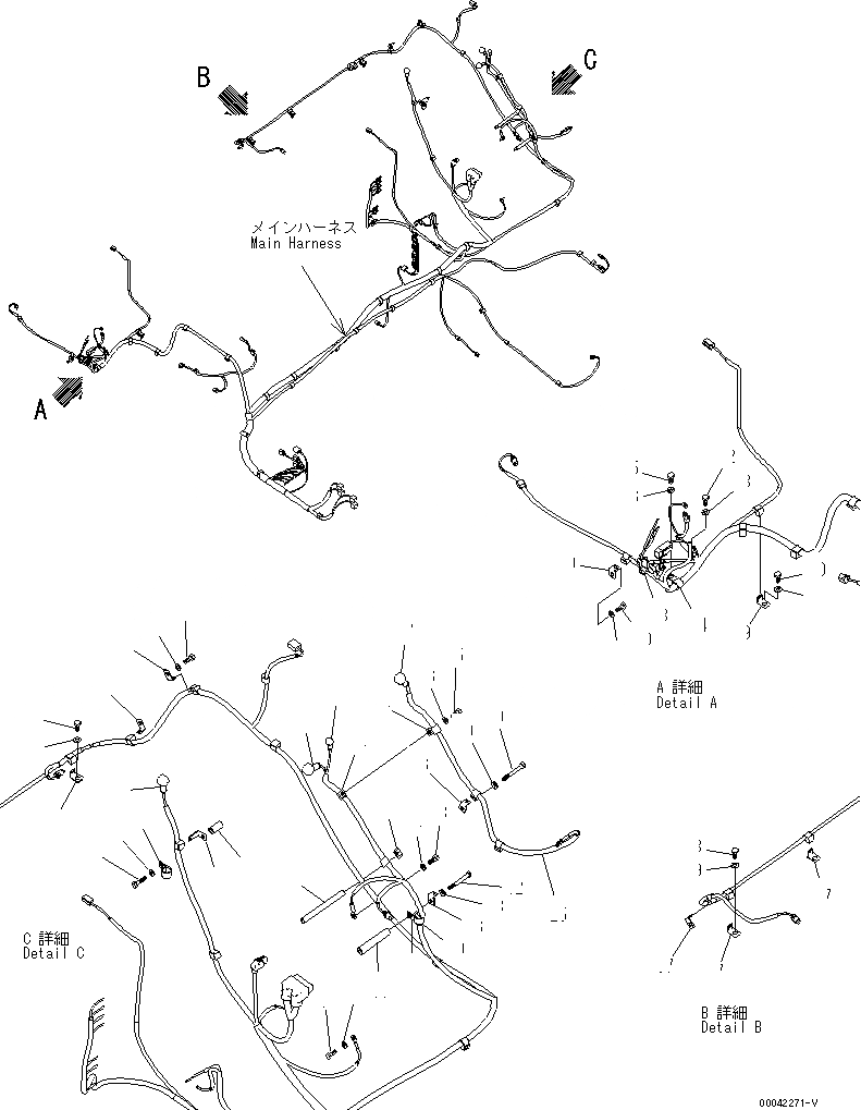 Схема запчастей Komatsu PC400-7E0 - ЭЛЕКТРОПРОВОДКА (ОСНОВН. Э/ПРОВОДКА) (КРЕПЛЕНИЕ) (/) ЭЛЕКТРИКА