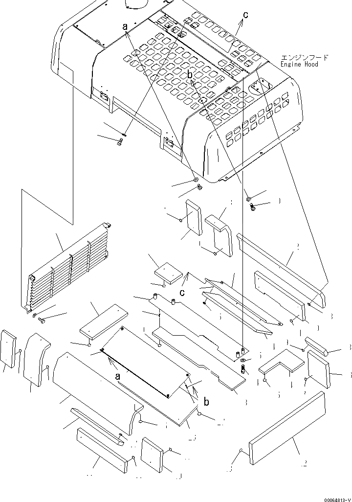 Схема запчастей Komatsu PC400-8 - КАПОТ (/)(№7-) ЧАСТИ КОРПУСА