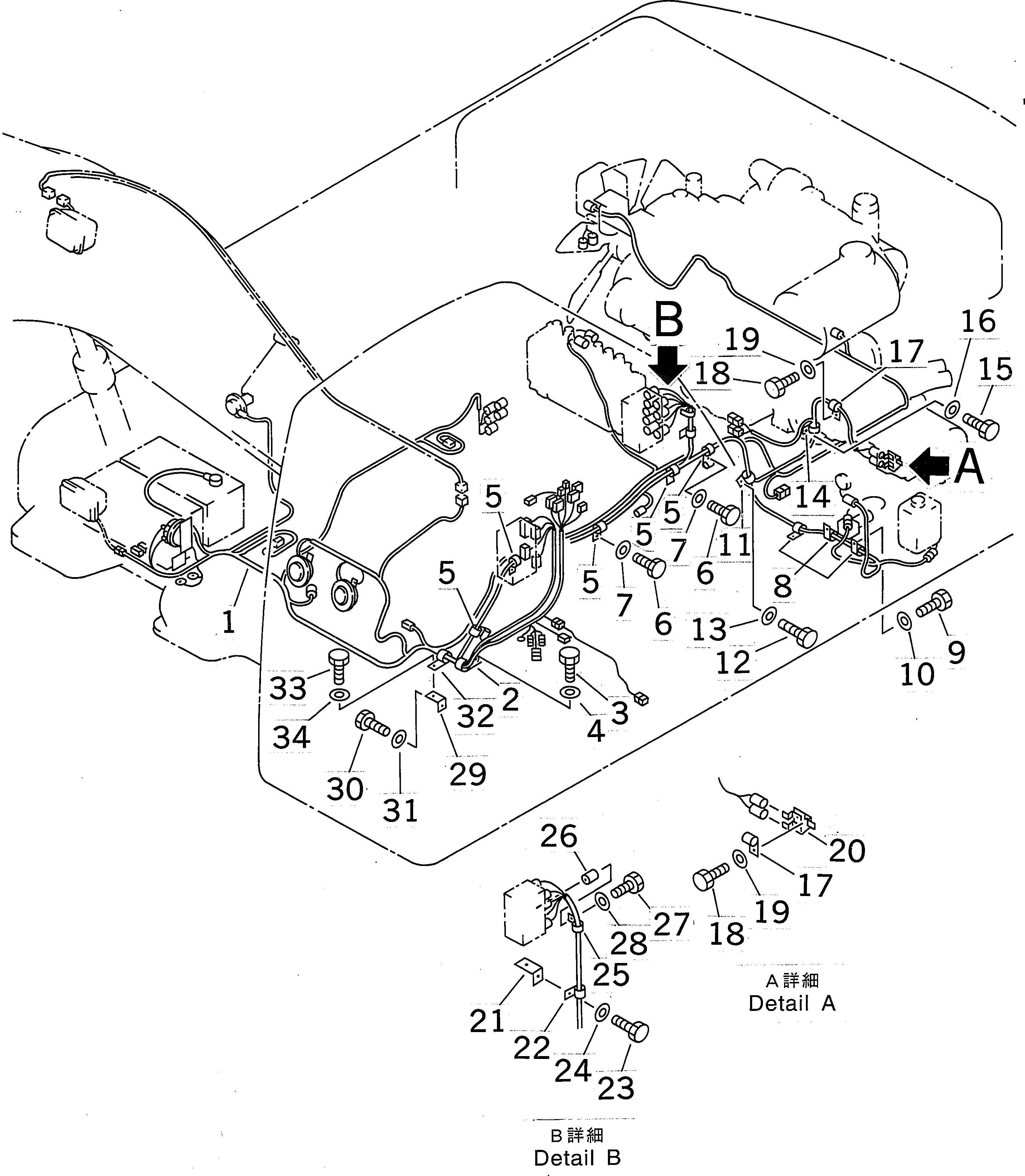 Схема запчастей Komatsu PC400LC-6 - ЭЛЕКТРОПРОВОДКА (ОСНОВН. Э/ПРОВОДКА) ЭЛЕКТРИКА