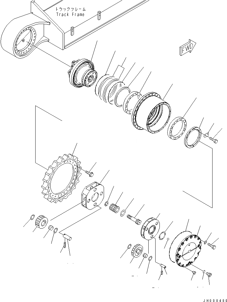 Схема запчастей Komatsu PC400LC-7 - КОНЕЧНАЯ ПЕРЕДАЧА (ПРАВ.)(№-) НИЖНЯЯ ГИДРОЛИНИЯ И ЛИНИЯ ХОДА