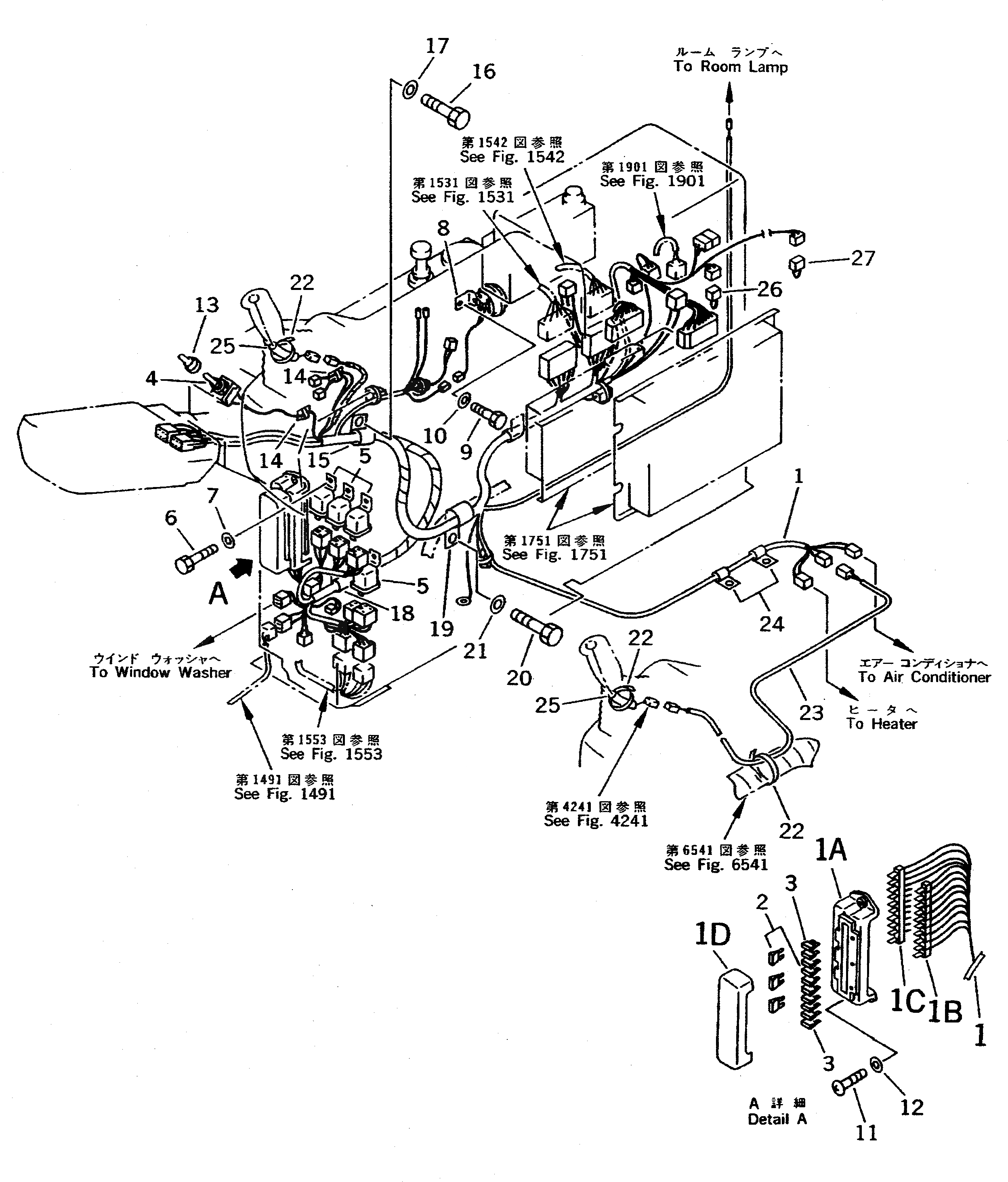 Схема запчастей Komatsu PC400LC-5 - ЭЛЕКТРОПРОВОДКА В КАБИНЕ (ДЛЯ ПАНЕЛЬ СТОЙКА) (ДЛЯ WRIST УПРАВЛ-Е) (EC СПЕЦ-Я.) КОМПОНЕНТЫ ДВИГАТЕЛЯ И ЭЛЕКТРИКА