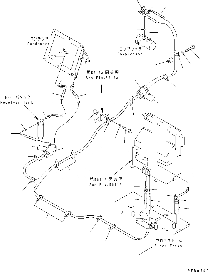 Схема запчастей Komatsu PC400LC-5 - ТРУБКИ КОНДИЦИОНЕРА (ОХЛАЖД-Е)(№-) ЧАСТИ КОРПУСА