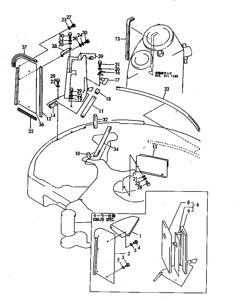 Схема запчастей Komatsu PC40FR-1 - ВОЗДУХОВОДЫ ЧАСТИ КОРПУСА
