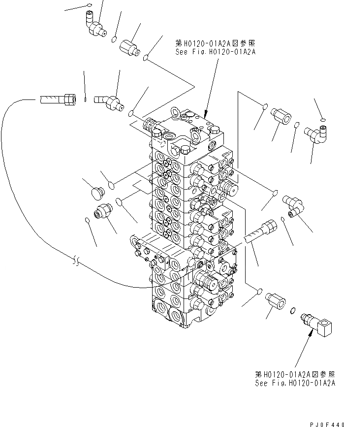 Схема запчастей Komatsu PC40MR-1 - ОСНОВН. КЛАПАН (ЗАГЛУШКА И ПАТРУБОК) (ДЛЯ ПОВОРОТН. ОТВАЛА С ИЗМ. УГЛОМ)(№-) ГИДРАВЛИКА