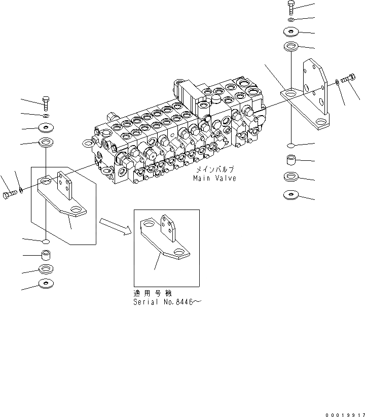 Схема запчастей Komatsu PC40MR-2 - ОСНОВН. КЛАПАН (КОРПУС) (ДЛЯ ПОВОРОТН. ОТВАЛА С ИЗМ. УГЛОМ) (ДЛЯ НАВЕСН. ОБОРУДAND ПОВОРОТН. ОТВАЛ С ИЗМ. УГЛОМ) ГИДРАВЛИКА