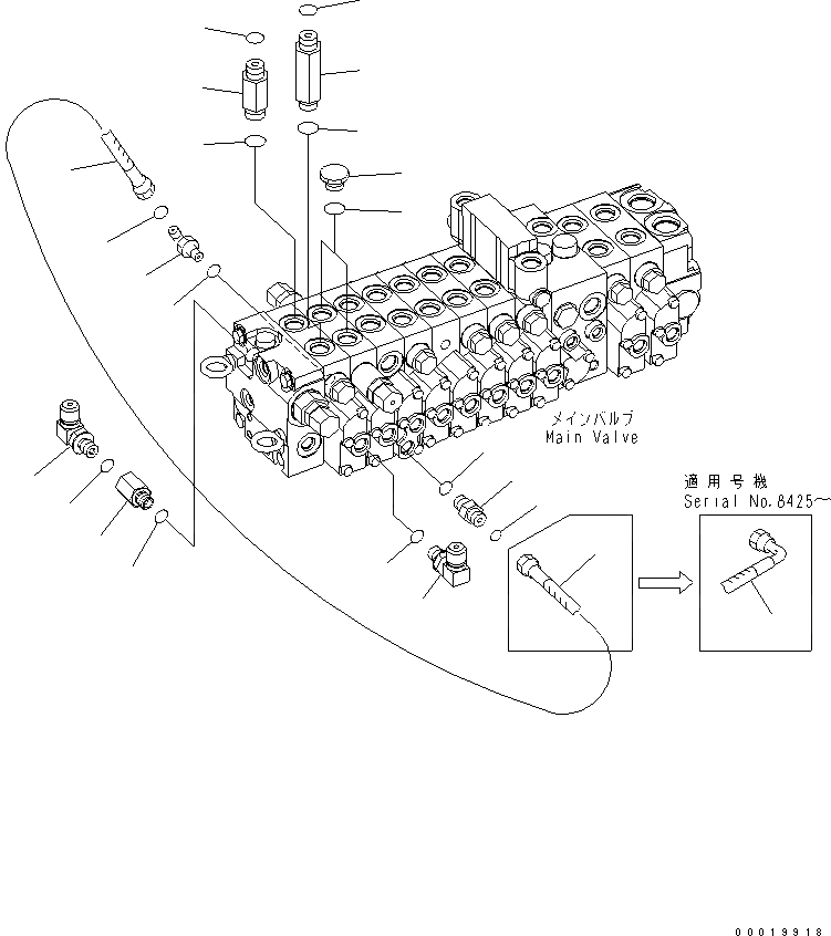 Схема запчастей Komatsu PC40MR-2 - ОСНОВН. КЛАПАН (ДОПОЛН. ЧАСТЬ) (ДЛЯ ПОВОРОТН. ОТВАЛА С ИЗМ. УГЛОМ) ГИДРАВЛИКА