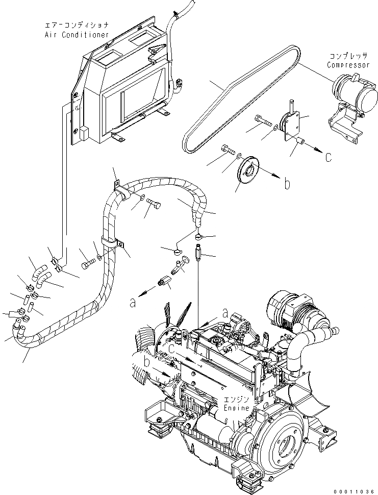 Схема запчастей Komatsu PC40MR-2-AC - КОНДИЦ. ВОЗДУХА (ШЛАНГИ ОБОГРЕВАТЕЛЯ И PULLY) КАБИНА ОПЕРАТОРА И СИСТЕМА УПРАВЛЕНИЯ