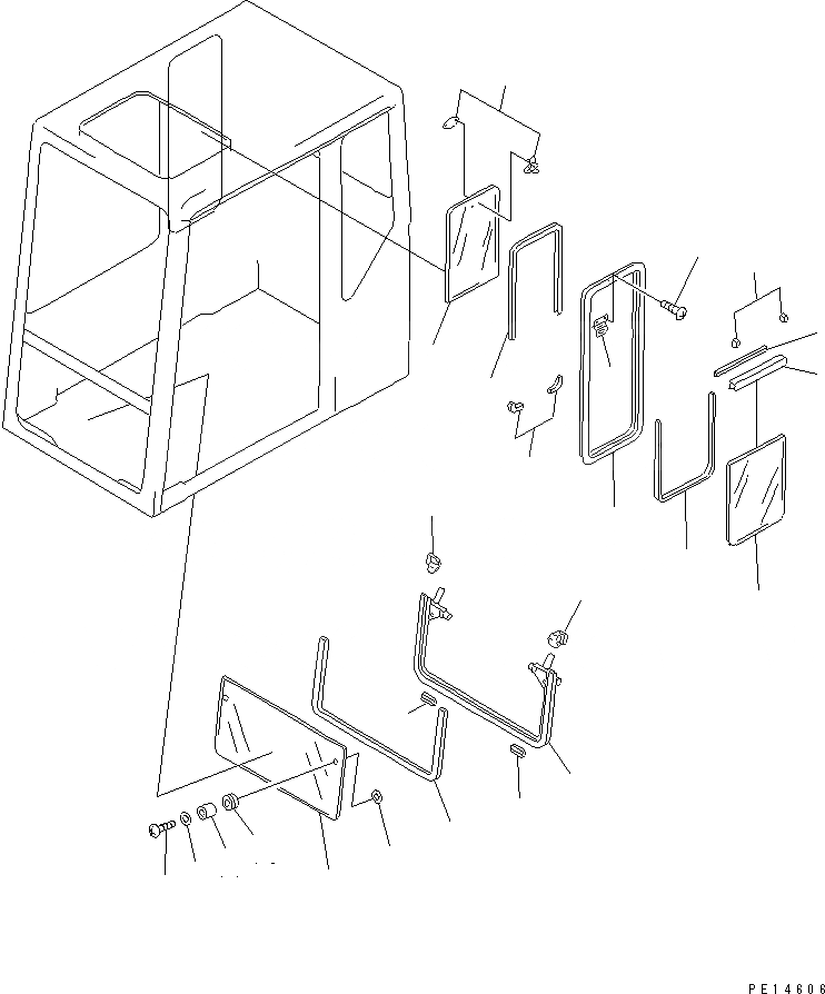 Схема запчастей Komatsu PC410-5 - КАБИНА (/7) (ПЕРЕДН. И ПРАВ. БОКОВ. ОКНА)(№-) ЧАСТИ КОРПУСА
