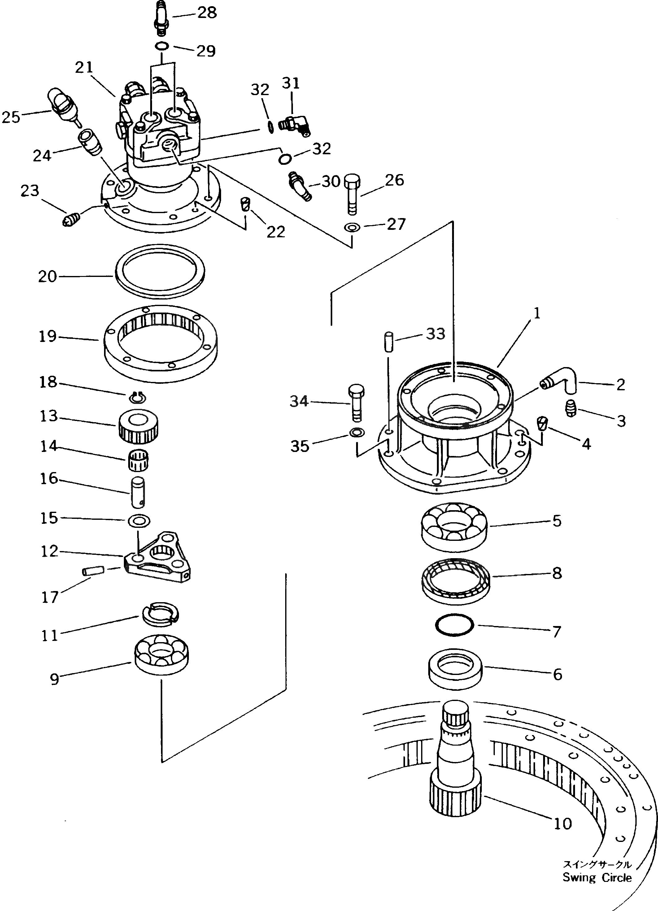 Схема запчастей Komatsu PC45-1 - МЕХАНИЗМ ПОВОРОТА ПОВОРОТН. КРУГ И КОМПОНЕНТЫ