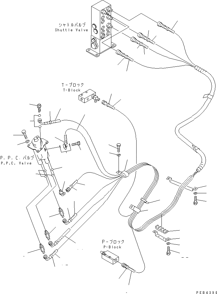Схема запчастей Komatsu PC450-6K - P.P.C. РАБОЧАЯ ЛИНИЯ (КЛАПАН PPCAND ПАТРУБКИ ЛЕВОЙ СТОЙКИ)(№K-K999) КАБИНА ОПЕРАТОРА И СИСТЕМА УПРАВЛЕНИЯ