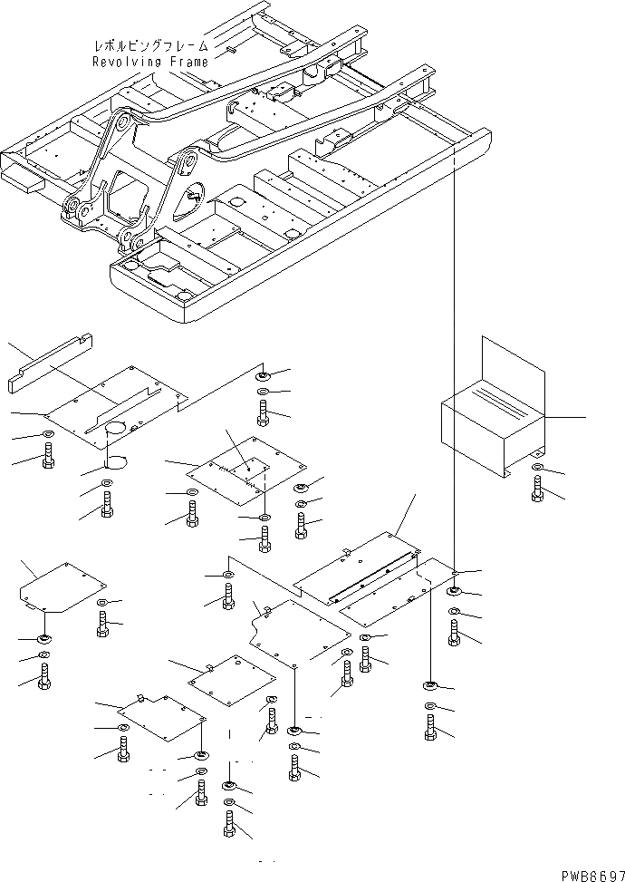 Схема запчастей Komatsu PC450-6K - НИЖН. КРЫШКА (ОСНОВНАЯ РАМА)(№K-K999) ЧАСТИ КОРПУСА