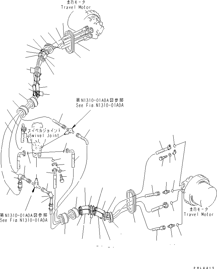 Схема запчастей Komatsu PC450-6K - ГИДРОЛИНИЯ ХОДА(С РЕГУЛЯТОРОМ)(№K-) НИЖНЯЯ ГИДРОЛИНИЯ И ЛИНИЯ ХОДА