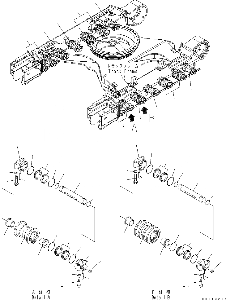 Схема запчастей Komatsu PC450-7-M1 - ГУСЕНИЧНАЯ РАМА (ОПОРНЫЙ КАТОК) (ДВУБОРТН.) ХОДОВАЯ