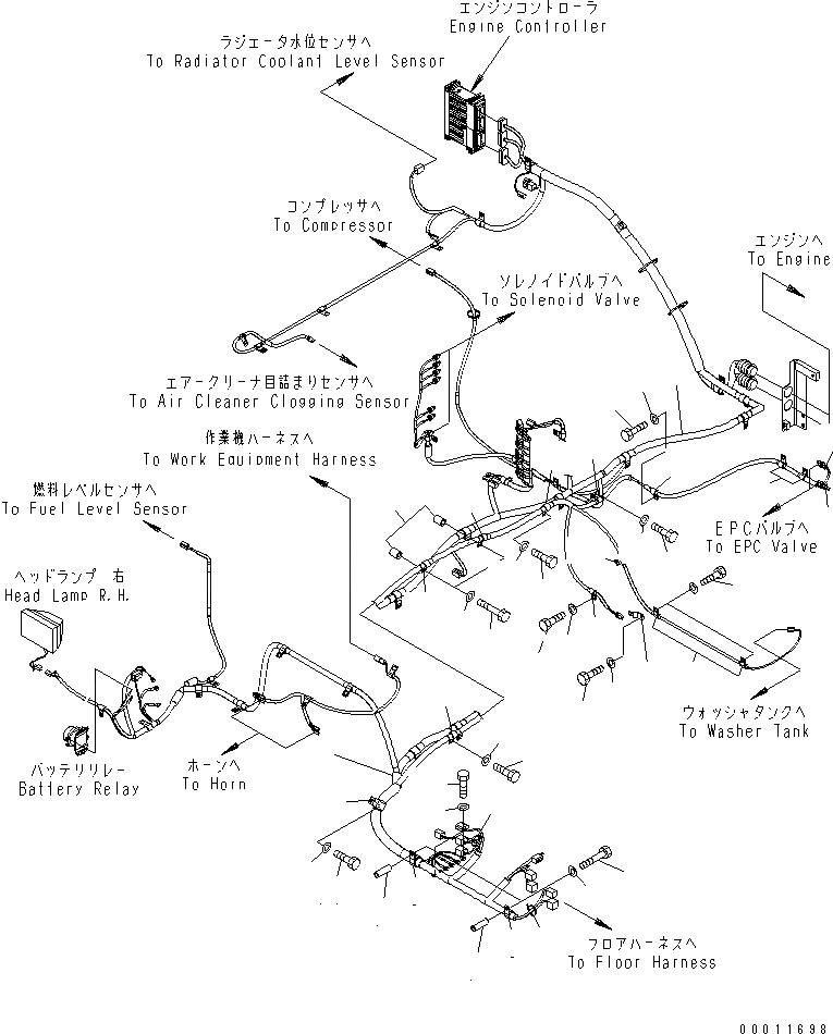 Схема запчастей Komatsu PC450LC-7 - ЭЛЕКТРОПРОВОДКА (ОСНОВН. Э/ПРОВОДКА) (ПРОВОДКА И КРЕПЛЕНИЕ) ЭЛЕКТРИКА