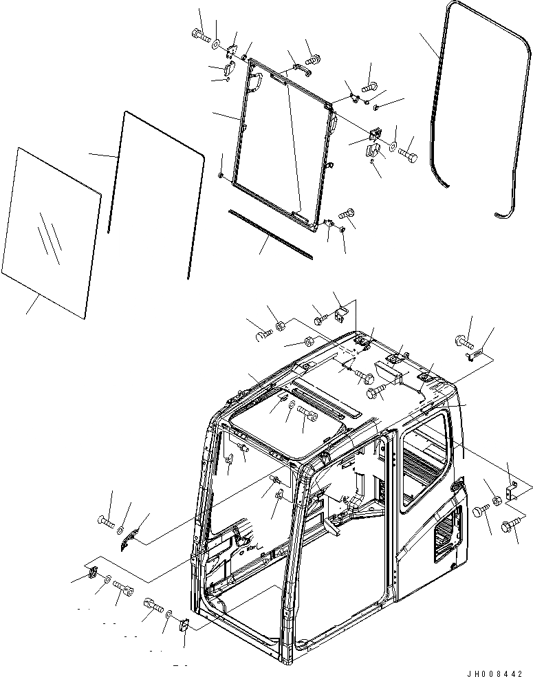 Схема запчастей Komatsu PC450LC-7 - ОСНОВН. КОНСТРУКЦИЯ (КАБИНА) (ПЕРЕДН. ОКНА)(№-) КАБИНА ОПЕРАТОРА И СИСТЕМА УПРАВЛЕНИЯ