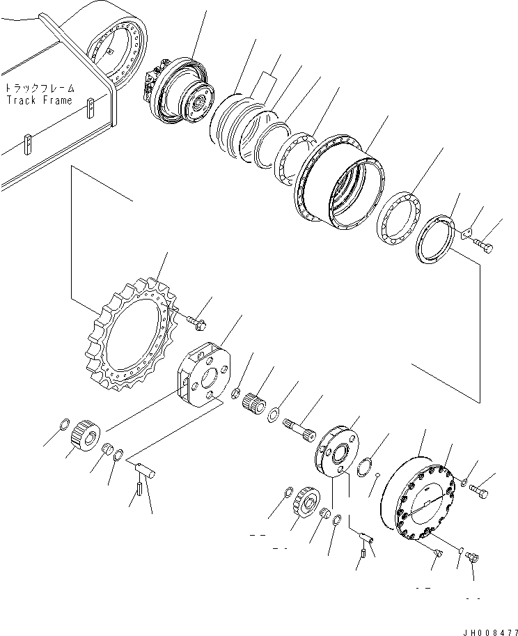 Схема запчастей Komatsu PC450LC-7 - КОНЕЧНАЯ ПЕРЕДАЧА (ЛЕВ.)(№7-) НИЖНЯЯ ГИДРОЛИНИЯ И ЛИНИЯ ХОДА