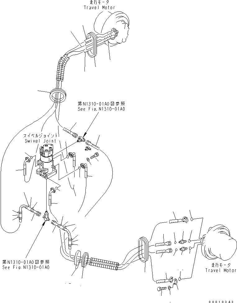 Схема запчастей Komatsu PC450LC-7-M1 - ХОД ТРУБЫ НИЖНЯЯ ГИДРОЛИНИЯ И ЛИНИЯ ХОДА