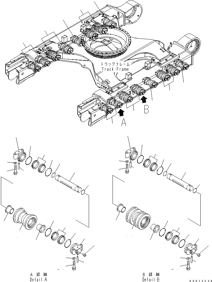 Схема запчастей Komatsu PC450LC-7-M1 - ГУСЕНИЧНАЯ РАМА (ОПОРНЫЙ КАТОК) (ДВУБОРТН.) ХОДОВАЯ