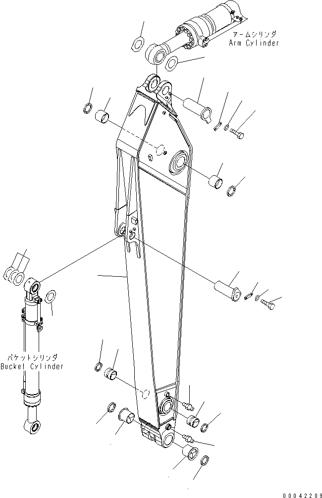 Схема запчастей Komatsu PC450LC-7K-E0 - РУКОЯТЬ (.M) РАБОЧЕЕ ОБОРУДОВАНИЕ