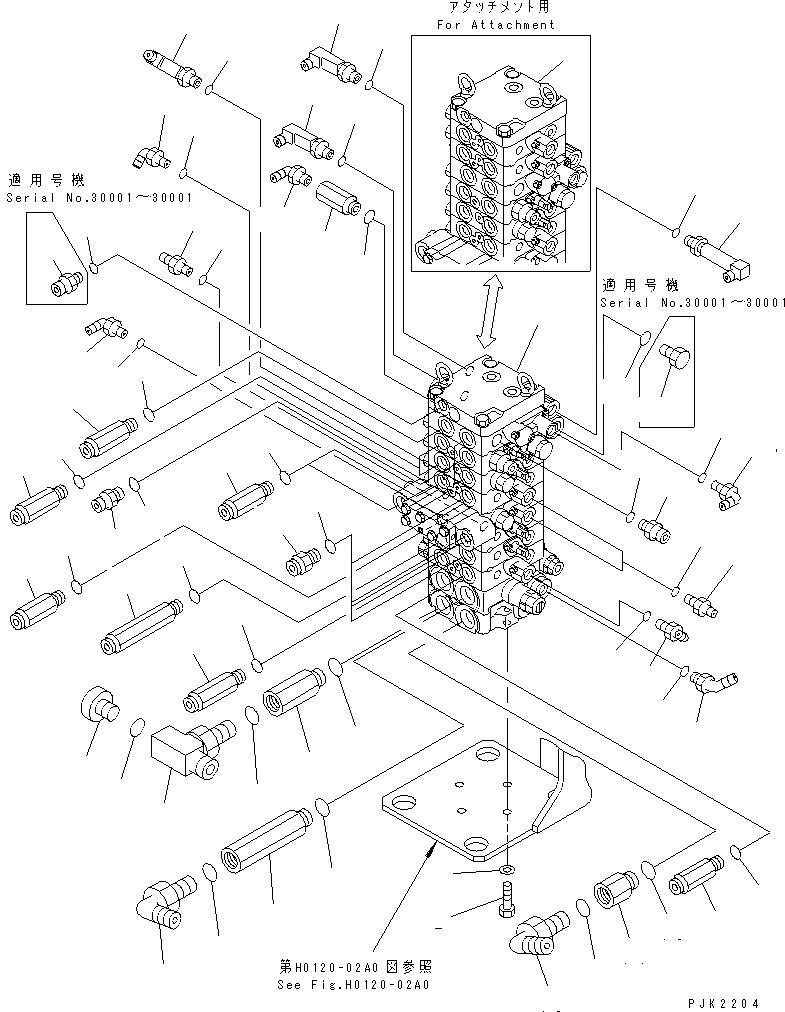 Схема запчастей Komatsu PC45R-8 - ОСНОВН. КЛАПАН (ПАТРУБОК) ГИДРАВЛИКА