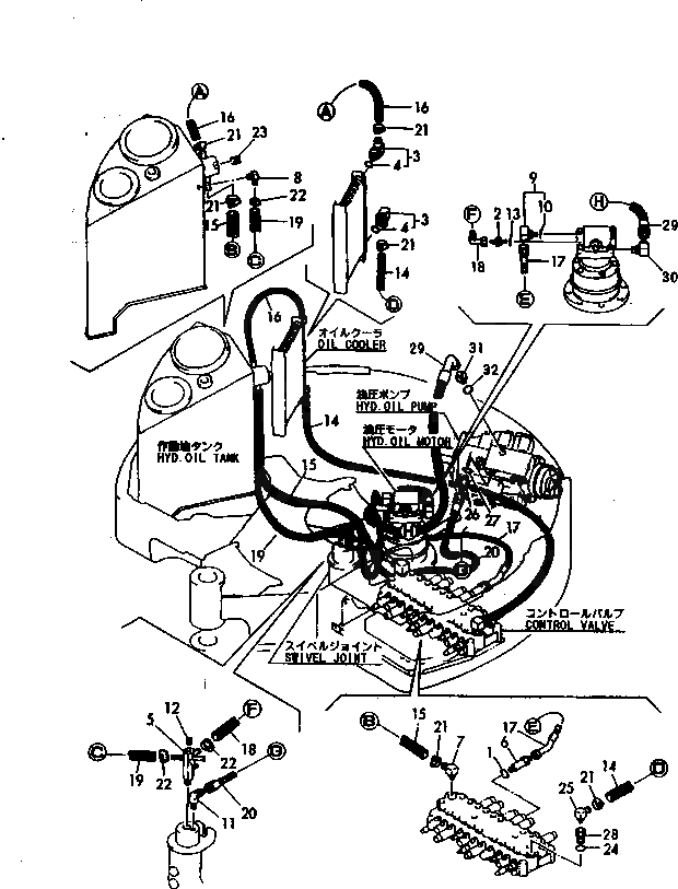 Схема запчастей Komatsu PC50FR-1 - ГИДРОЛИНИЯ (ВОЗВРАТ.)(№-) УПРАВЛ-Е РАБОЧИМ ОБОРУДОВАНИЕМ