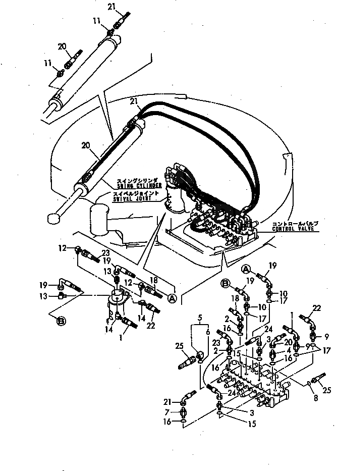 Схема запчастей Komatsu PC50FR-1 - ГИДРОЛИНИЯ (ПОВОРОТН. ЛИНИЯ ЦИЛИНДРА) УПРАВЛ-Е РАБОЧИМ ОБОРУДОВАНИЕМ