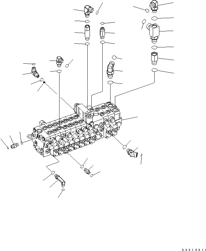 Схема запчастей Komatsu PC50MR-2 - ОСНОВН. КЛАПАН (КЛАПАН И ПАТРУБОК) (ДЛЯ POWER ANLGLE ОТВАЛ) ГИДРАВЛИКА