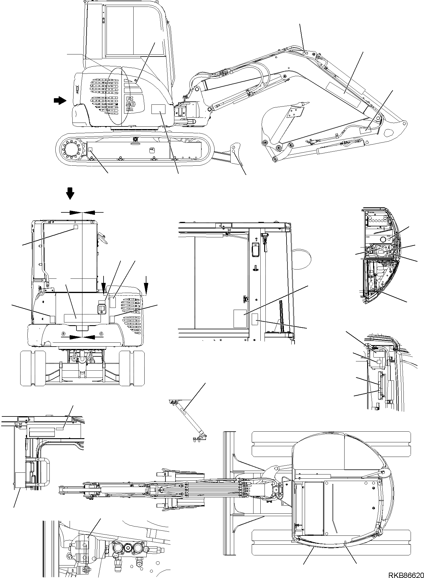 Схема запчастей Komatsu PC50MR-2 - МАРКИРОВКА (КАБИНА) (/) МАРКИРОВКА