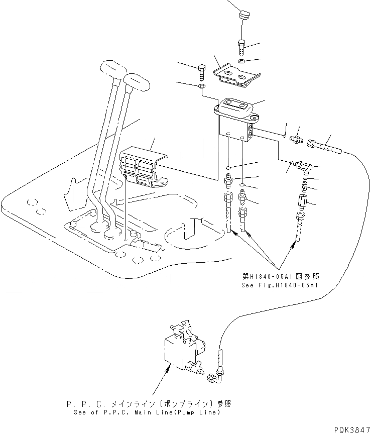 Схема запчастей Komatsu PC50UD-2 - ОСНОВН. КОНСТРУКЦИЯ (УПРАВЛ. НАВЕСН. ОБОРУД.) (TERESCOPIC РУКОЯТЬ ИЛИ НАВЕСН. ОБОРУД)(№8-799) КАБИНА ОПЕРАТОРА И СИСТЕМА УПРАВЛЕНИЯ