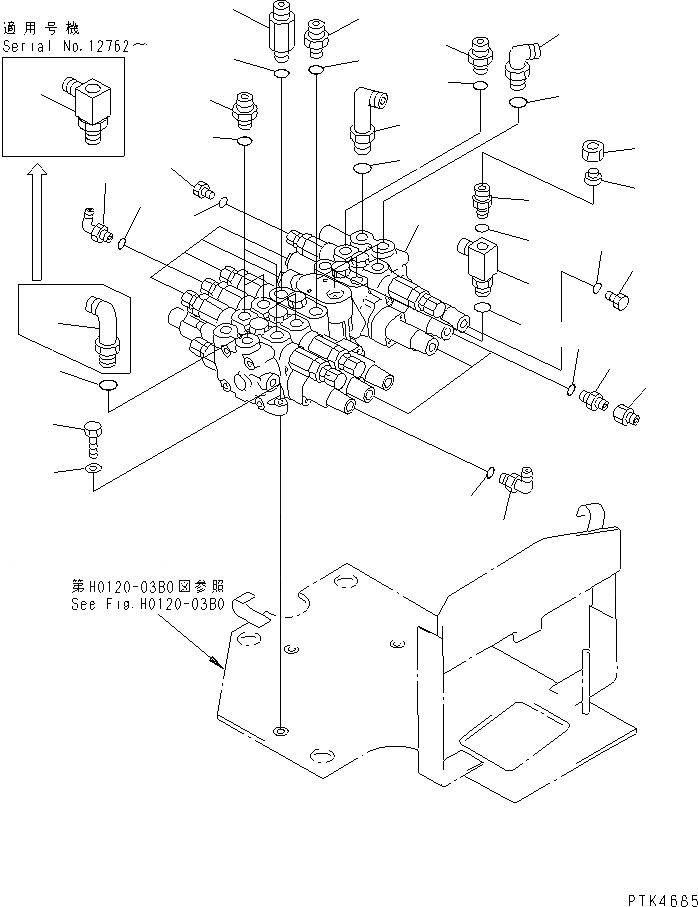 Схема запчастей Komatsu PC50UU-2 - ОСНОВН. КЛАПАН (КРЕПЛЕНИЕ И ПАТРУБОК) (ДЛЯ КЛАПАН ПРАВ.)          (С СЕРВИСНЫМ КЛАПАНОМ) (EC СПЕЦ-Я.) ГИДРАВЛИКА