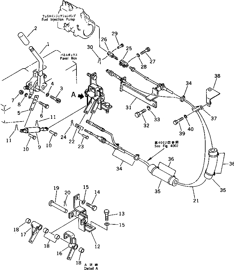 Схема запчастей Komatsu PC50UU-1 - РЫЧАГ УПРАВЛ-Я ПОДАЧЕЙ ТОПЛИВА И МЕХАНИЗМ (/) СИСТЕМА УПРАВЛЕНИЯ И ОСНОВНАЯ РАМА