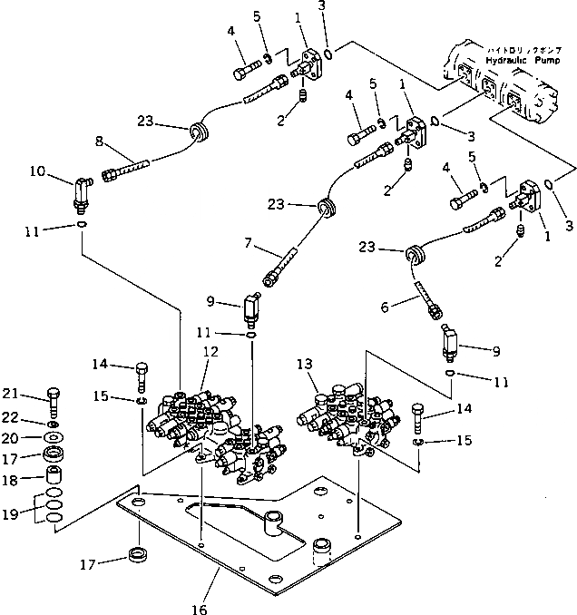 Схема запчастей Komatsu PC50UU-1 - ГИДРОЛИНИЯ (ИЗ НАСОСА В КЛАПАН) (ДЛЯ НАКЛОНЯЕМ. МЕХАНИЧ.   ПОВОРОТНЫЙ ОТВАЛ)(№-) УПРАВЛ-Е РАБОЧИМ ОБОРУДОВАНИЕМ